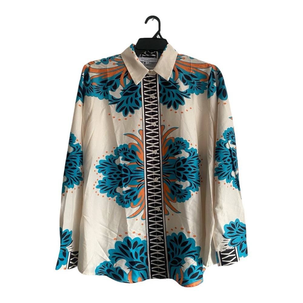 Sweet Rain Plus Size Silky Style Long Sleeve Button Down 100% Polyester Shirt